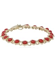 NINE WEST VINTAGE AMERICA "Native Red Flora" Worn-Gold and Red-Tone Line Bracelet, 7.5"