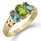10 Karat Yellow Gold 1.00 carat total weight Oval Cut Peridot, Swiss Blue Topaz Ring Size 5