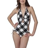 Xhilaration® Juniors Check Print Monokini Swimsuit - Black/White/Gray
