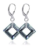 Marvelous Square Vitrial Light Swarovski Crystal .925 Sterling Silver Leverback Dangle Earrings