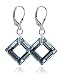 Marvelous Square Vitrial Light Swarovski Crystal .925 Sterling Silver Leverback Dangle Earrings
