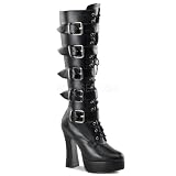 5 inch Stack Heel W/1 1/2 inch Platform Boots Black Faux Leather