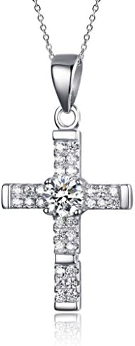 Meme 925 Sterling Silver Cross Pendant Parellel Lines Cubic Zirconia Necklace 18" Chain