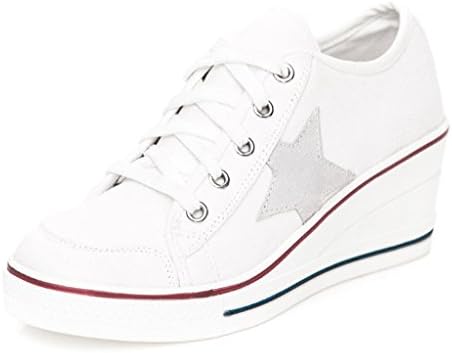 JiYe Women's Star Canvas with Leather Wedge Pump Fashion Sneakers,6.5 M US