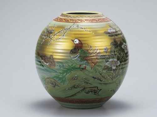 九谷焼 花瓶 本金おしどり 10号 