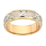 14k Two Tone Engraved Women's Wedding Band, 6mm.