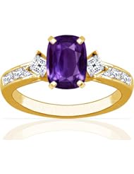 18K Yellow Gold Cushion Cut Purple Sapphire Ring With Sidestones