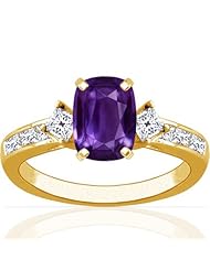 14K Yellow Gold Cushion Cut Purple Sapphire Ring With Sidestones