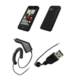 HTC Droid Incredible – Premium Black Rubberized Snap-On Cover Hard Case Cell Phone Protector + Rapid Car Charger + USB Data Charge Sync Cable for HTC Droid Incredible