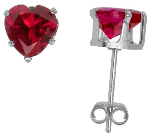 6 mm Heart Shape Ruby Red colored Sterling Silver Cubic Zirconia Stud Earring