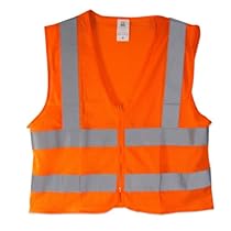 Neiko High Visibility Neon Orange Zipper Front Safety Vest with Reflective Strips - Meets ANSI/ISEA Standards, Size Large