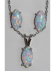 OPAL MARQUISE STUD EARRINGS AND PENDANT WHITE GOLD QUALITY
