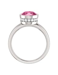 14K White Gold 10.00x8.00mm Oval Cut Chatham Created Pink Sapphire and Diamond Ring -- LIFETIME WARRANTY