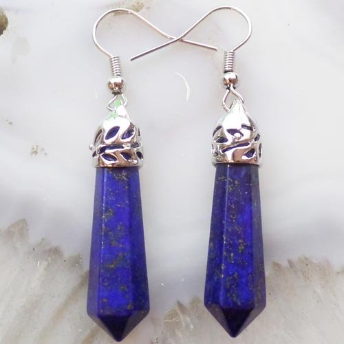 Pair of Beautiful Wire Wrap Lapis Lazuli Pendulum Earrings
