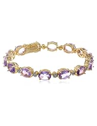 Goldtone Finish Silver Diamond Accent and Amethyst Large Oval Link Bracelet, 7.25"