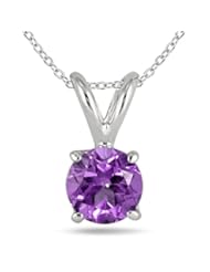 6MM All Natural Round Amethyst Stud Pendant in .925 Sterling Silver