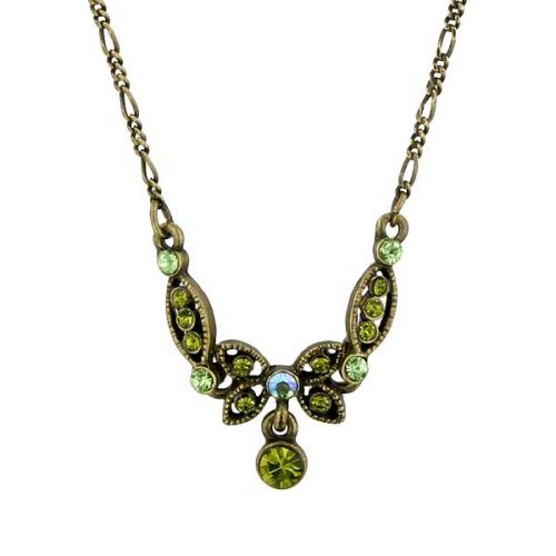 Brass-Tone Vintage Crystal Butterfly Necklace