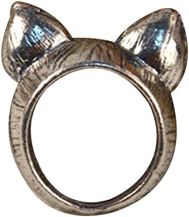 Ocaler®；Fashion Street Pop Punk Vintage Antique Bronze Silver Alloy Cat Ear Rings Cute Animal Finger Rings (Silver)