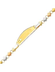 14K 3 Tri-color Diamond Cut Stampato Oval ID Bracelet with Lobster Claw Clasp - 6" Inches