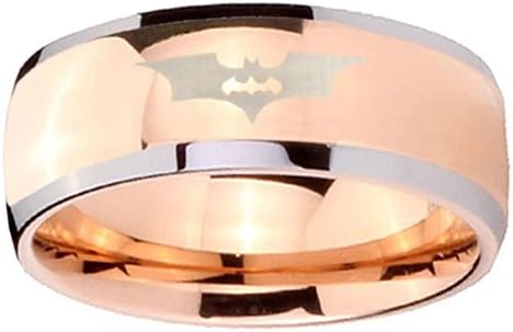 5MM Tungsten Twin Batman Shiny Rose Gold IP Silver Edges Dome Engraved Ring Size 8