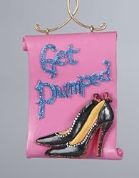 Fashion Avenue "Get Pumped" Pink Scroll with High Heel Design Christmas Ornament