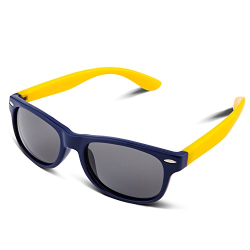 RIVBOS RBK004 Rubber Flexible Kids Polarized Sunglasses Age 3-10 (W Dark Blue)