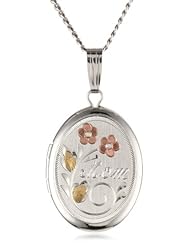 Sterling Silver Engraved Flower Oval "Mom" Locket, 18"