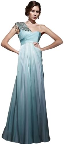 Coniefox Long Pleated One Shoulder Ombre Formal Prom Dresses Size L Color Green