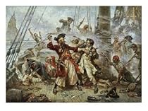 Capture of the Pirate, Blackbeard, 1718 Fine Art Giclee Poster Print by Jean Leon Gerome Ferris, 16x12
