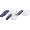 Pyrex Prepware Sculptured 6-Piece Serving Bowl Set, Clear with Blue Lids