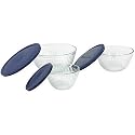 Pyrex Prepware Sculptured 6-Piece Serving Bowl Set, Clear with Blue Lids