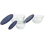 Pyrex Prepware Sculptured 6-Piece Serving Bowl Set, Clear with Blue Lids
