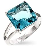 Gemstone CZ Rings - 8 Carat Princess Cut Aquamarine Solitaire CZ Ring