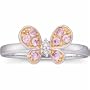 14Kt Two Tone Butterfly Pink Sapphire and Diamond Fashion Ring