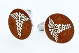 Sterling silver and amber enamel handmade cufflinks with medical or doctor symbol with presentation box. Made in England