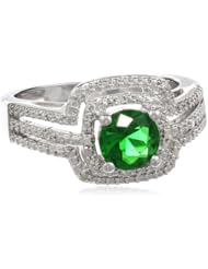Sterling Silver Simulated Emerald and Diamond-Accented Ring