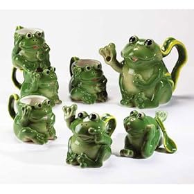 Green Frogs Tea Service: Porcelain Frog Tea Set with Teapot, Cups, Creamer, Sugar Bowl,... by 