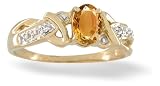 14K Yellow Gold Genuine Oval Citrine and Diamond Ring
