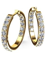 1.50 ct Ladys Round Cut Dual Edge Diamond Hoops Earrings 18 karat Yellow Gold