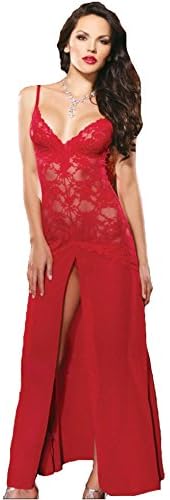 CASTALECA Womens Floral Lace Long Gown Lingerie Forky High Slit Dress