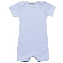 Romper, cross shoulder, short sleeve, with picot trim, 100% Pima cotton, softest ine the world !, 18 months, Blue / White picot trim