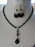 Gorgeous Authentic Jet Swarovski Crystal with Heart Tear Drop Pendant Necklace Set (Brand New)