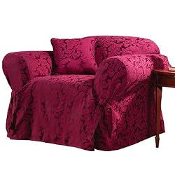 Burgundy Scroll Damask Chair Slipcover