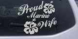 5in X 5.8in Silver -- Proud Marine Wife Hibiscus Flowers Military Car Window Wall Laptop Decal Sticker