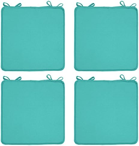 4 Outdoor Chair Pads 15"x15" Ties Weather-Resistant Seat Cushion Patio Teal