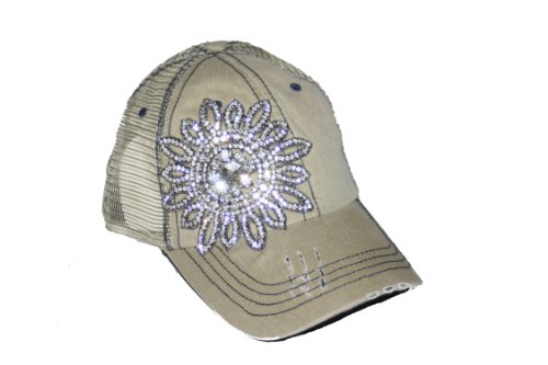 Olive & Pique Women's Stitch Rhinestone Flower Trucker Cap