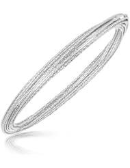 Sterling Silver Rhodium Plated Multi Strand Textured Bangle