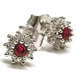 Perfectly Matched Pair of Ruby and Diamond Stud Earring, 14k White Gold (T.w 0.60)
