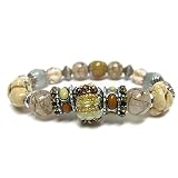 Crystal Accent Natural Stone and Mixed Beads Stretch Bracelet Fashion Jewelry