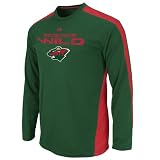 NHL Minnesota Wild Wild Good Game Adult Long Sleeved Crewithmock Nck Synth Tee,Dark Green/Athletic Red,Large